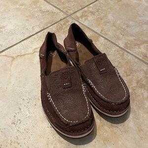 Ariat Dark Brown Embossed Suede Slip-On Loafers